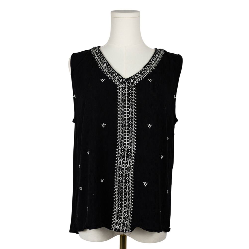 Daniel Rainn Size XL Blouse Sleeveless Tunic Embroidered Black White
